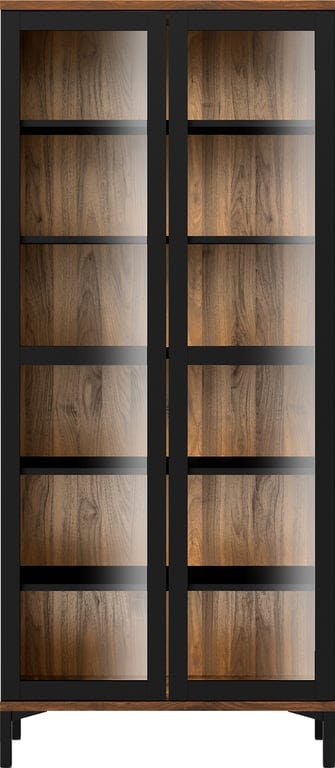$Bilde av Holstebro vitrineskap (89 x 36, H 203 cm, 2-dørs med glass, svart/valnøtt)