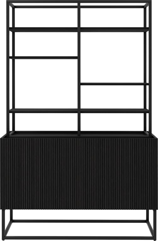 $Bilde av Linea skjenk med hylleseksjon (110 x 45, H 177 cm, svartlakkert/svartlakkert metall)