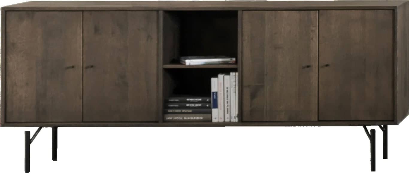 Square Exclusive skjenk - 176 x 42, H 76 cm. Modulsystem oppsett 163, lang skjenk i mørk smoked eik heltre med tredører og sorte metalben - Produktbilde