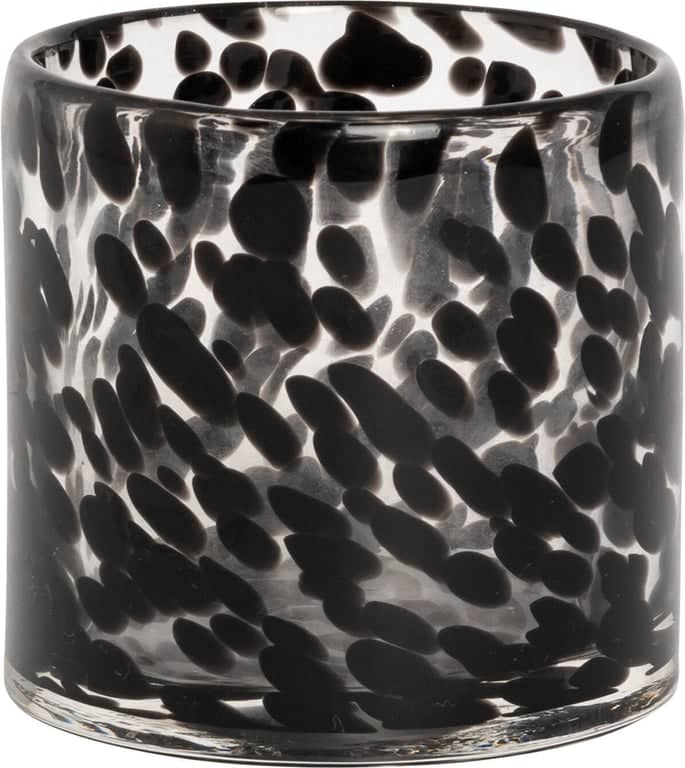 Lama telysholder - glass svart leopard 10x10 cm - Produktbilde