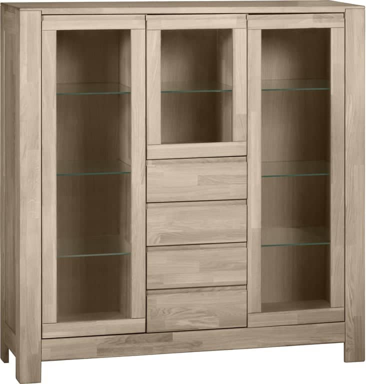 Lugano vitrineskap - 135 x 41, H 140 cm, gråoljet heltre eik - Produktbilde