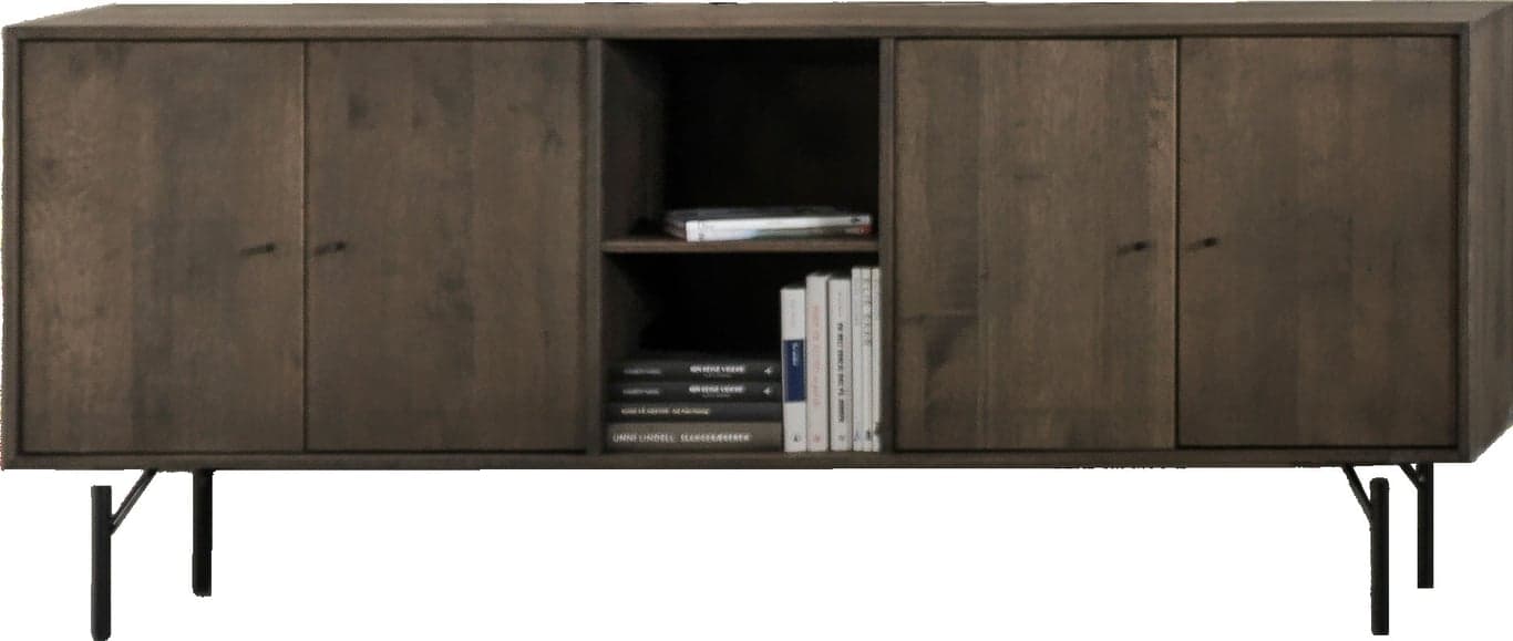 Square Exclusive skjenk - 176 x 42, H 76 cm. Modulsystem oppsett 163, lang skjenk i mørk smoked eik heltre med tredører og sorte metalben - Produktbilde