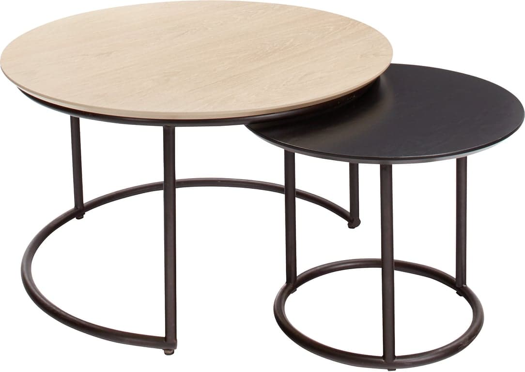 Santos sofabord sett - Ø90/60 cm H52/46 cm, hvitfarget/svart finér - Produktbilde