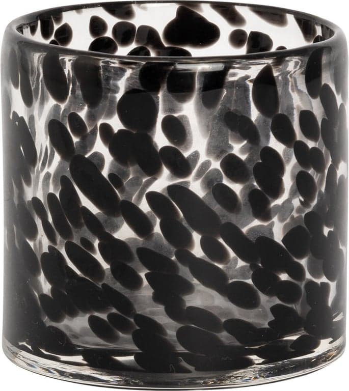 Lama telysholder - glass svart leopard 10x10 cm - Produktbilde