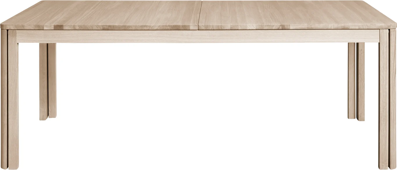 Spisebord 25, massiv hvitoljet heltre eik, inkl. 3 ileggsplater (plass til 6)