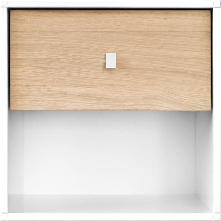 Square Classic nattbord - 35 x 34 cm, H 35 cm. Modulsystem oppsett 78, nattbord m/skuff hvit malt MDF/eik - Produktbilde