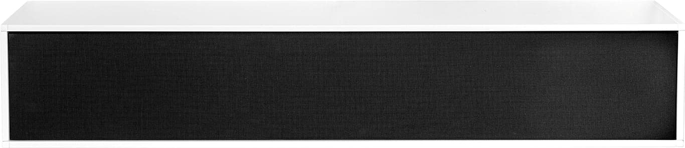 Square Classic TV benk - 100 x 34, H 22 cm. Modulsystem oppsett 105, malt MDF hvit, grå stoff-front, som fjernbetjening kan gå gjennom. Fås også i dypde 20 cm samt i mange forskjellige bredder og farger - Produktbilde
