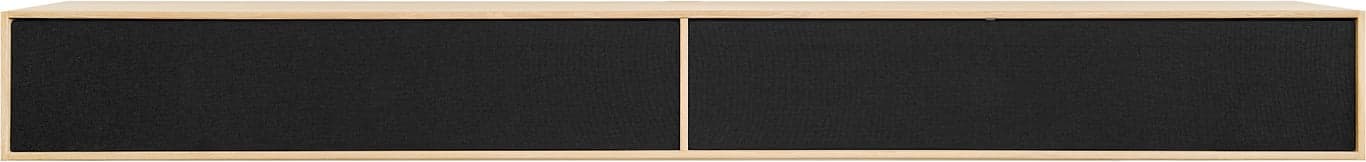 Square Classic TV benk - 198 x 34, H 22 cm. Modulsystem oppsett 111, hvitoljet eik, 2 grå stoff-fronter, som fjernbetjening kan gå gjennom. Fås også i dypde 20 cm samt i mange forskjellige bredder og farger - Produktbilde