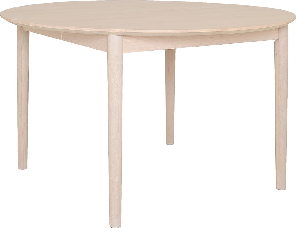 $Bilde av Karmøy spisebord (Ø130-230 H74, hvitpigmentert eikefiner, inkludert 2 ileggsplater)