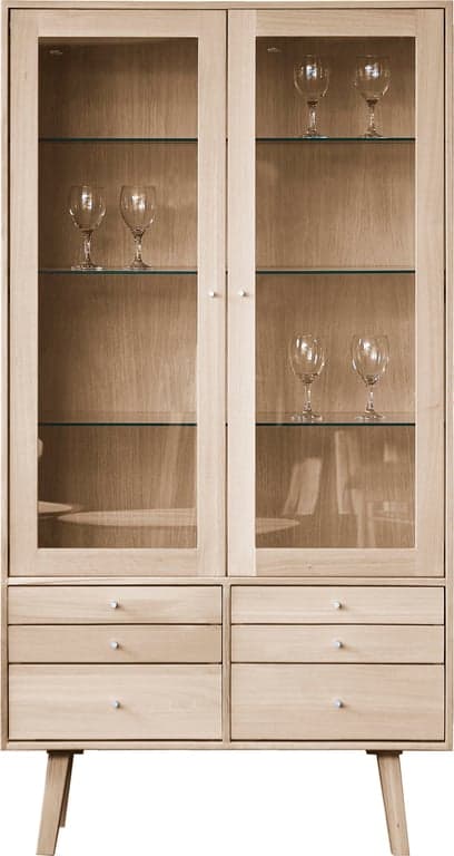 Square Exclusive vitrineskap - Vitrineskap i hvitoljet eik med glassdører, 95x42x182cm - Produktbilde