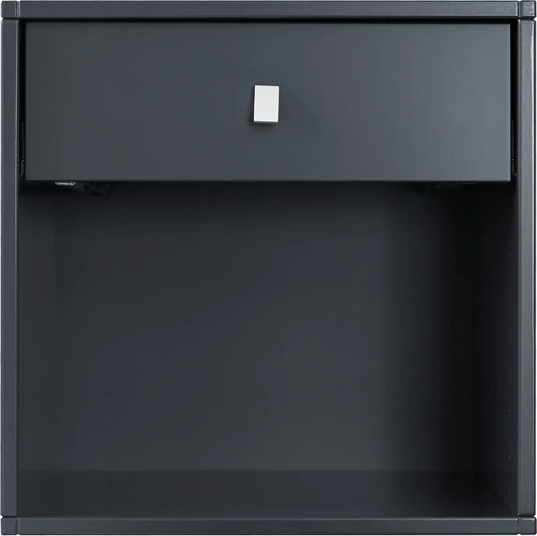 35 x 34 cm, H 35 cm. Modulsystem oppsett 71, nattbord u/ben 1 skuff antrasitt malt MDF