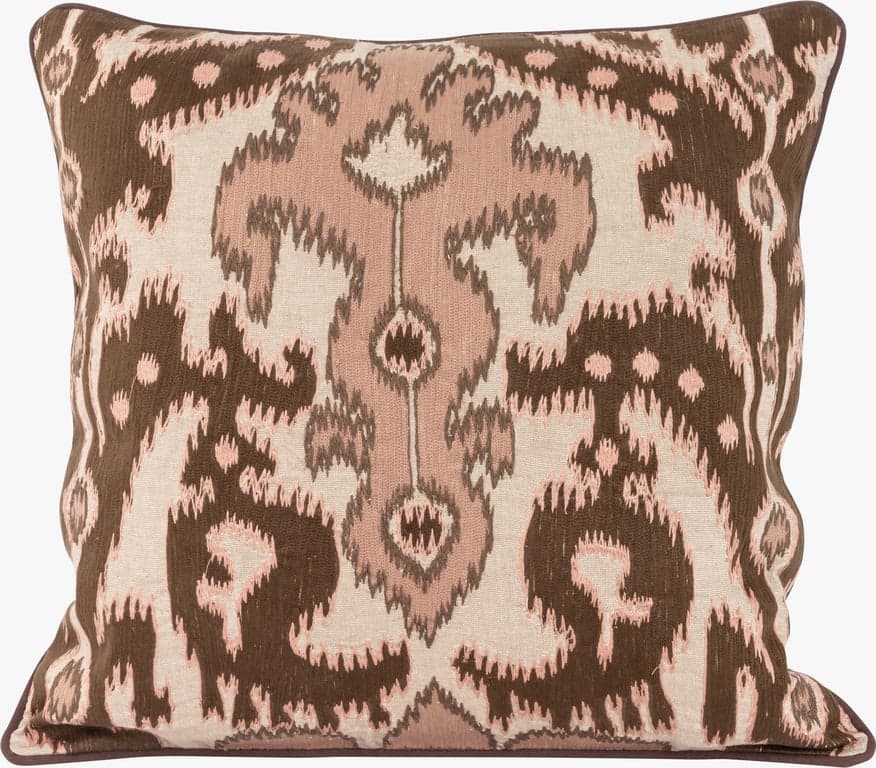 Lama putetrekk - brodert bomull, brun og rosa 50x50 cm - Produktbilde