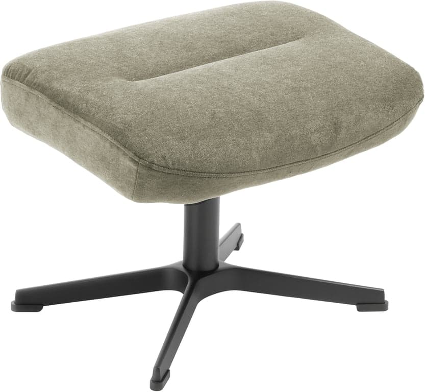 Conform Flow skammel - Stoff Trapani Olive, kryssfot i svart aluminium - Produktbilde