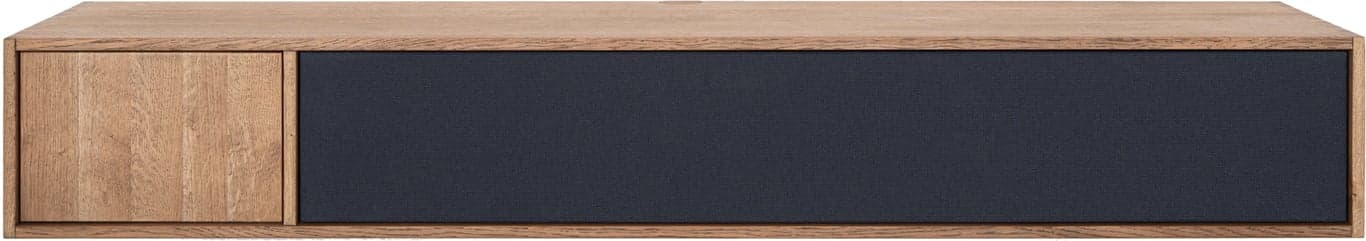 Square Exclusive TV benk - 170 x 34, H 25 cm oppsett 166,  i lys smoked eik med 1 mørkegrå front i stoff og 1 tredør. Fjernbetjening kan gå gjennom stoff-fronten. - Produktbilde
