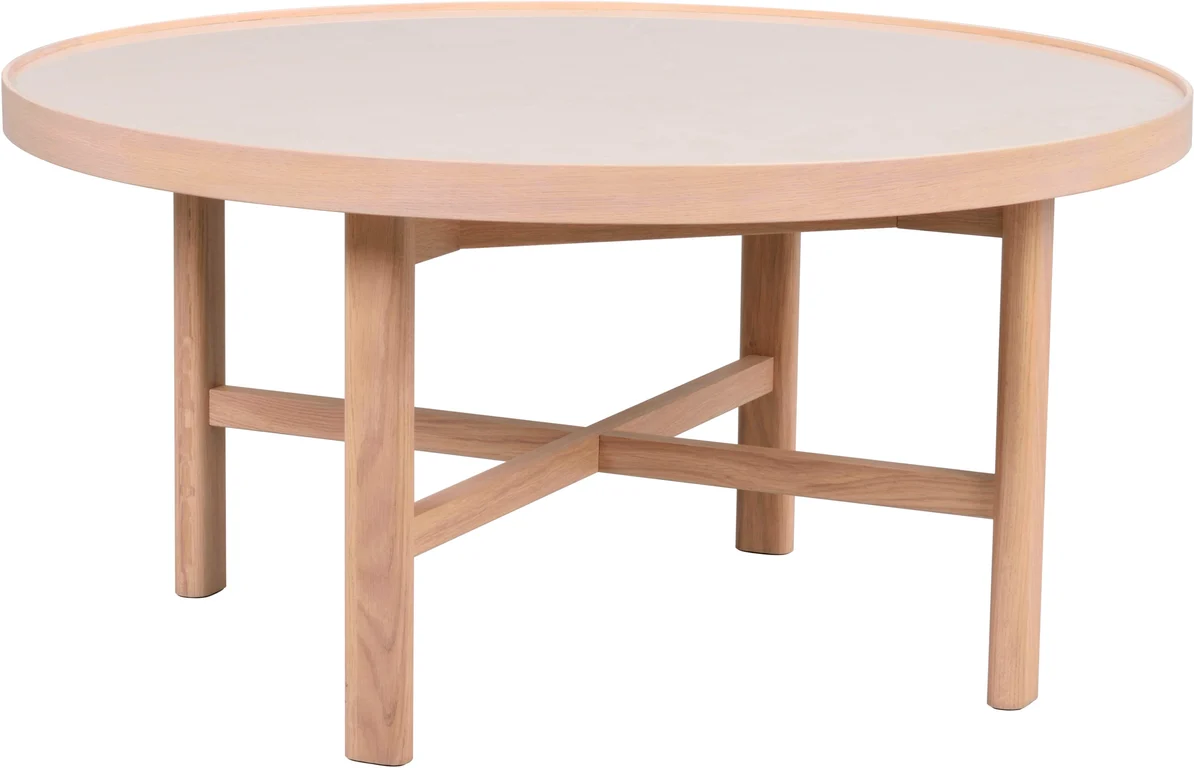 rundt Ø90 beige keramikk/hvitpigmentert eik