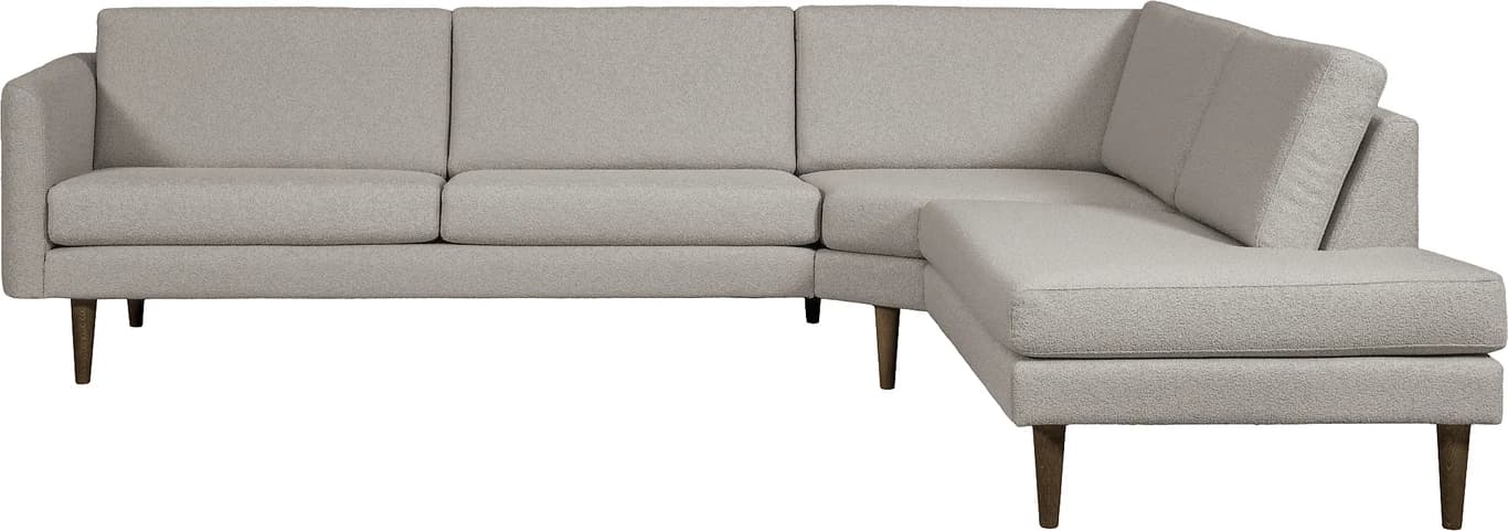 3 seter + stort hjørne + endemodul, armlen 28, stoff Domino light beige