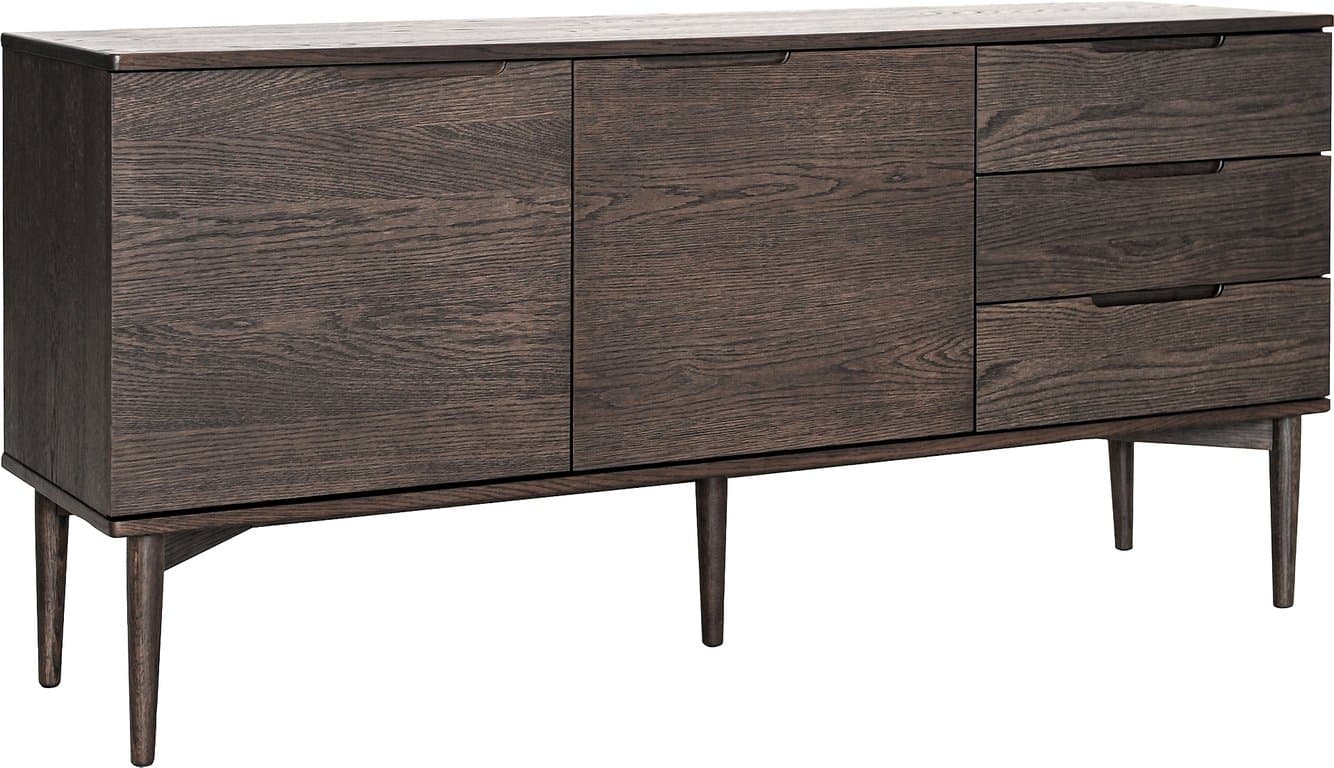 161 x 41 H: 76 cm, brun eikefiner, 2 dører og 3 skuffer