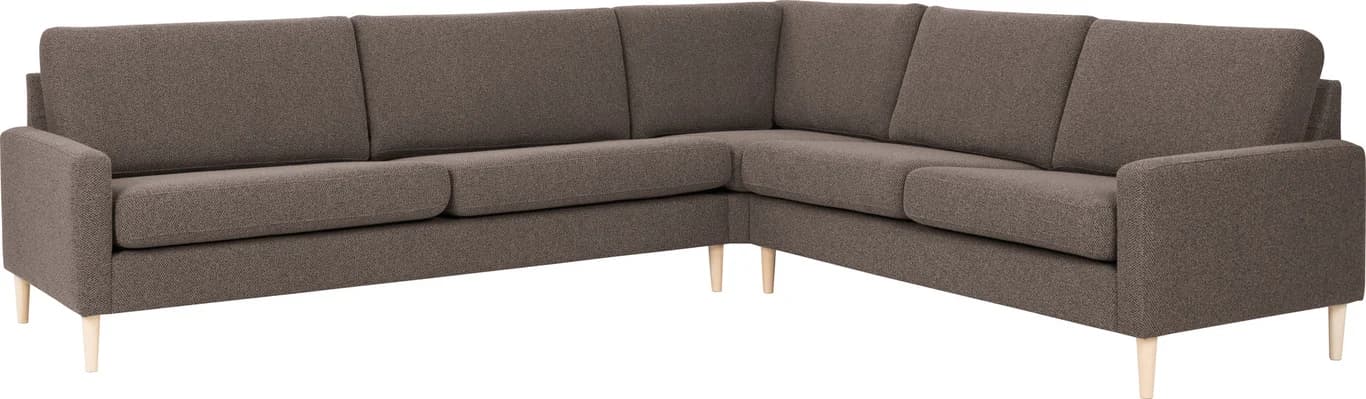 Modulsofa. 3 seter + hjørne + 2,5 seter i stoff Taffie Thule, armlene J5.