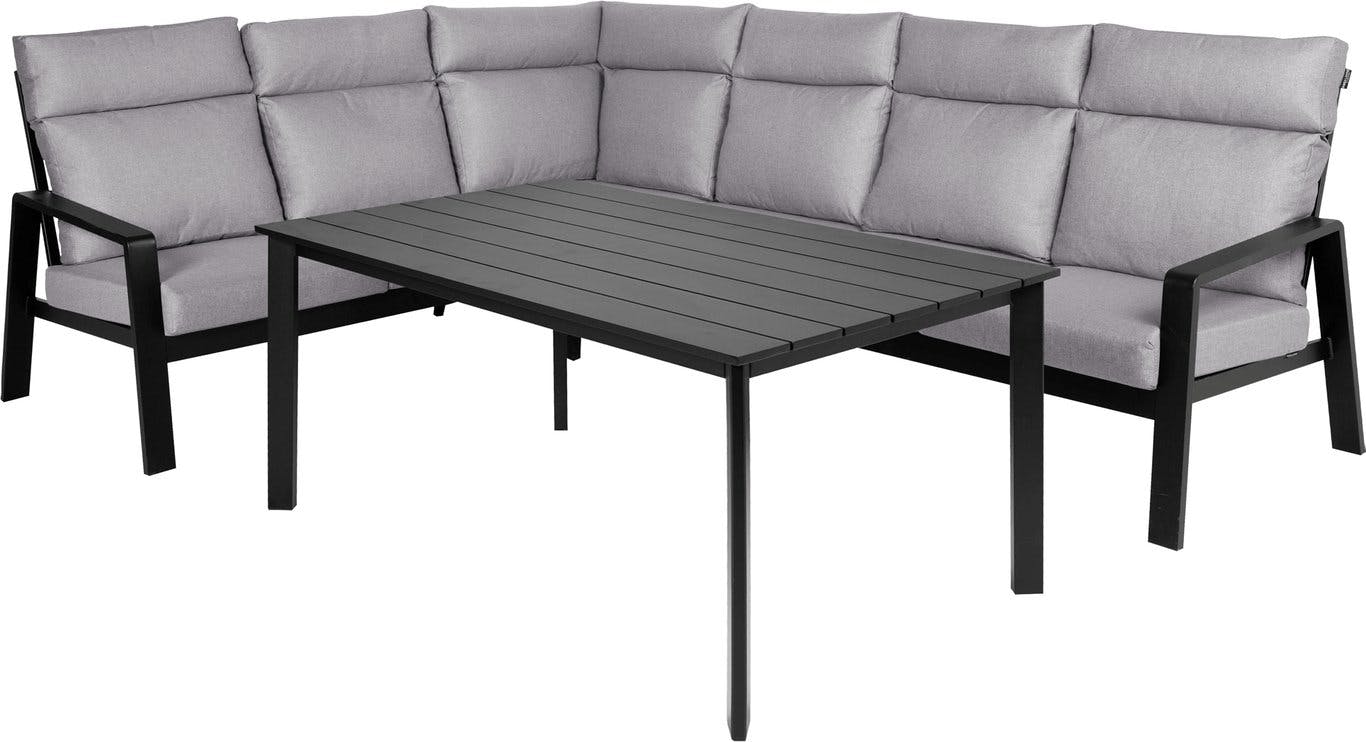 $Bilde av Palmira hjørnegruppe 2hj3+bord (sort aluminiumsramme, lys grå spunnet polyester tekstil, kan ikke speilvendes)