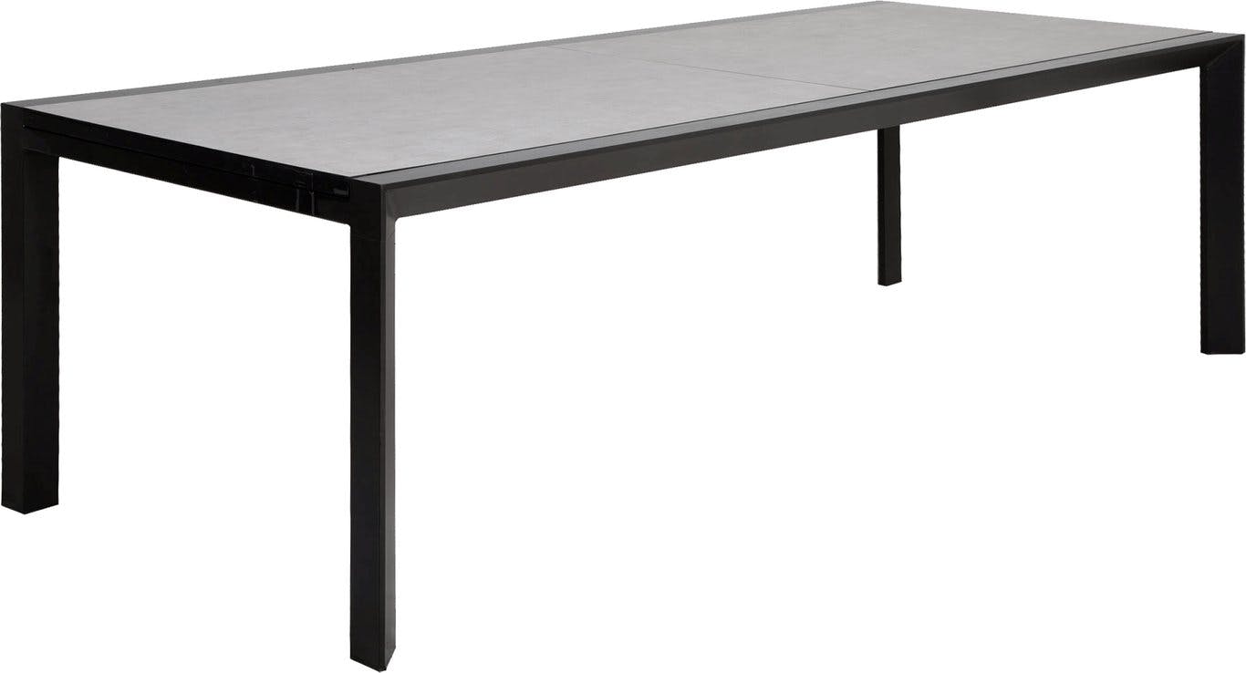 $Bilde av Luxor uttrekksbord (250/375x100 cm, svart aluminiumsramme, lys grå keramisk glass bordtopp)