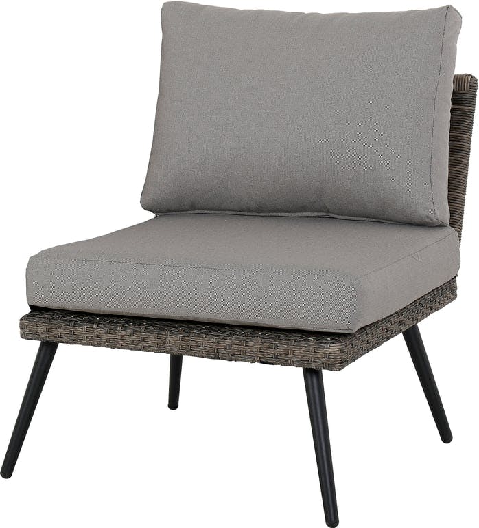 $Bilde av Teramo midtdel/stol i svart (i svartlakkert aluminium, lattefarget kunstrotting, taupe puter i Olefin, B62 D725 H69 cm)