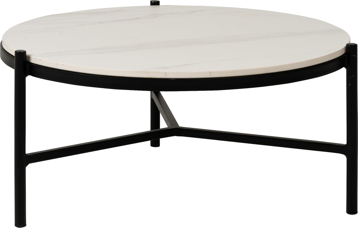 $Bilde av Jeremy sofabord Ø 62, H 32 cm (Hagebord svart aluminium, med hvit marmor bordplate i keramisk flis)