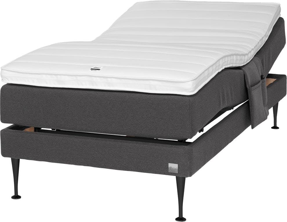 Bilde av Odel Foss regulerbar seng 90x200 (Lyng mørk grå, medium liggekomfort, med Odel 35 vaskbar overmadrass og ben)