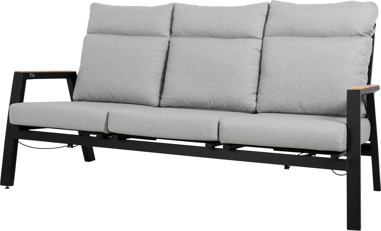 $Bilde av Atlanta 3-seter sofa   (Hagemøbel med justerbar rygg i svart ramme, sandfargede puter i Olefin)