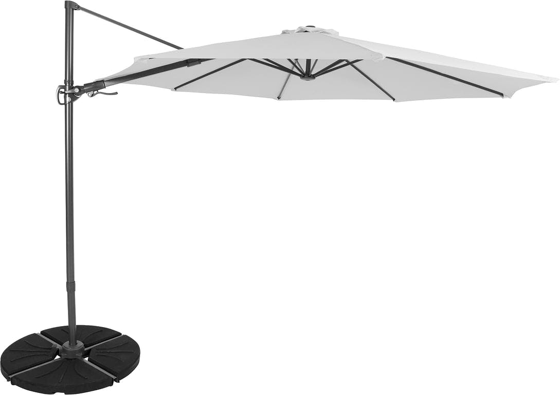 $Bilde av Shadow Flex parasoll (Parasoll i fargen lys grå, med høyde på 300 cm. Kommer med pulverlakkert stang i aluminium og duk i polyester. Kryssfot er inkludert i galvanisert stål, for maksimal styrke. Med sidetilt.)