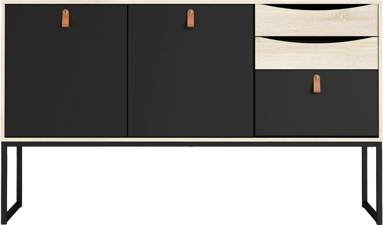 $Bilde av Nyhavn stor skjenk (147 x 40, H 87 cm, matt svart eikefolie med 2 dører og 3 skuffer)