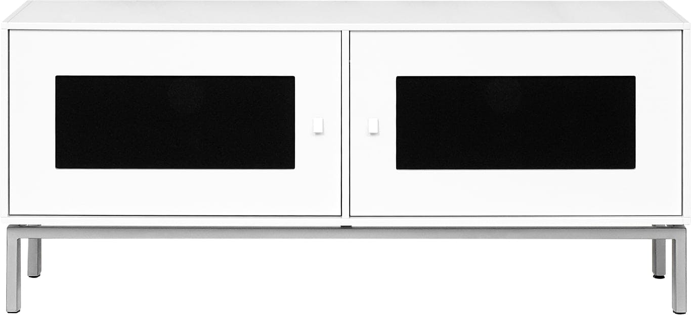 Bilde av Square TV-bord 120 cm (oppsett 31, malt MDF hvit, stoff-front, metall understell)