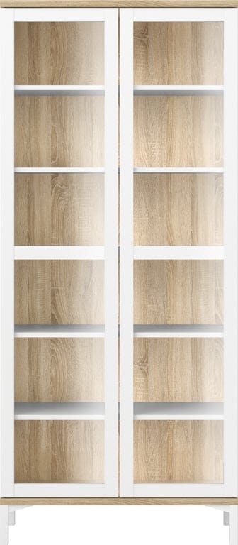 $Bilde av Holstebro vitrineskap (89 x 36, H 203 cm, 2-dørs med glass, hvit/eik)