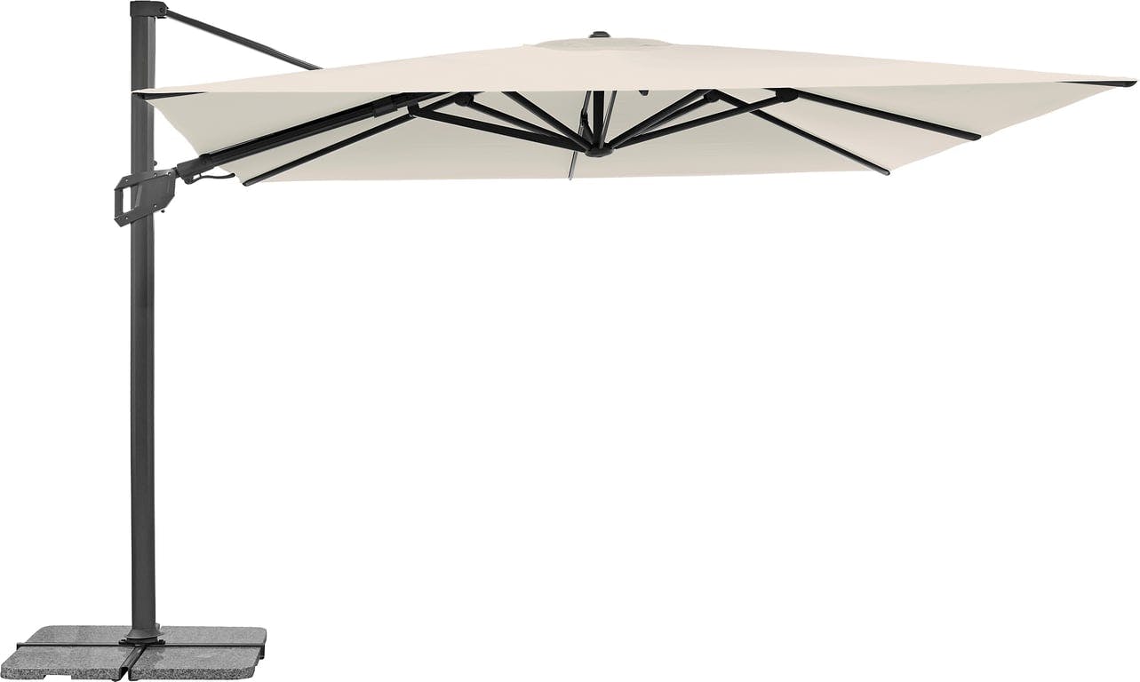 $Bilde av Shadow Flex parasoll deluxe (Parasoll i fargen natur, med høyde på 300x300 cm. Kommer med pulverlakkert stang i aluminium og duk i polyester. Kryssfot er inkludert i galvanisert stål, for maksimal styrke.)