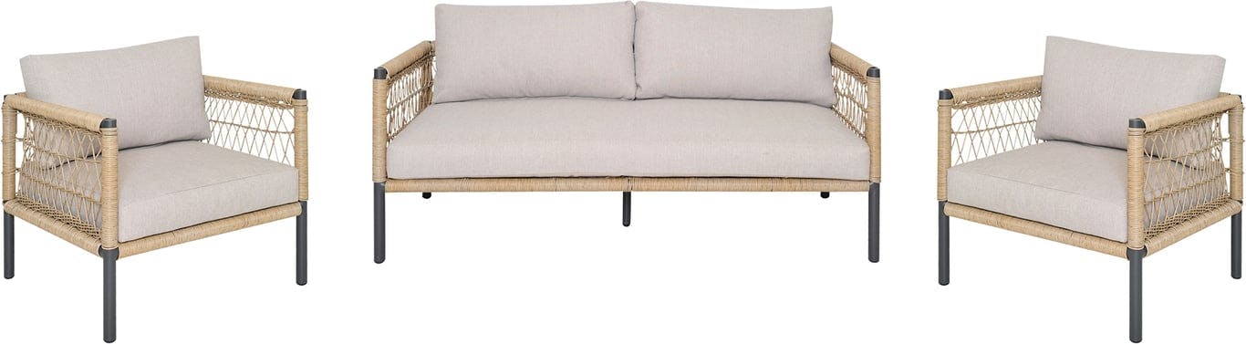 $Bilde av Amador hagegruppe (2,5-seter sofa + 2 stk stoler, svart/natur/beige)