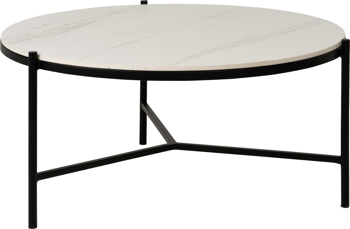 $Bilde av Jeremy sofabord Ø 82, H 38 cm (Hagebord i svart aluminium, hvit marmor bordplate i keramisk flis)